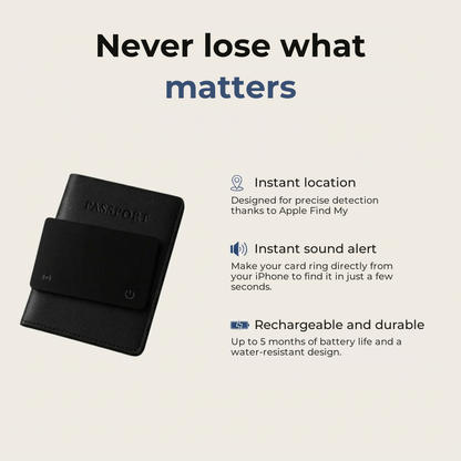 Never lose what matters: instant location, sound alert and rechargeable battery