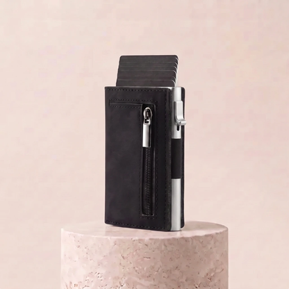 Vault Wallet 2.0 in black leather, front view